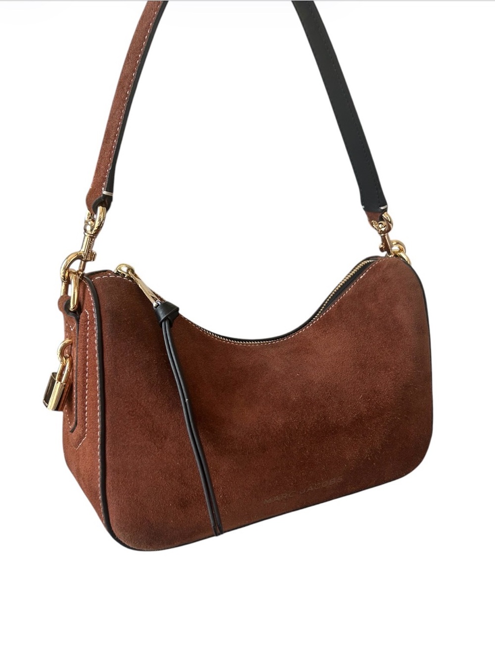 Marc Jacobs Drifter Cognac Suede Shoulder Bag Padlock EUC